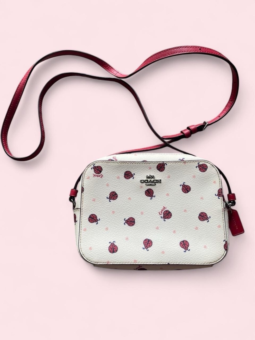 Coach White Canvas Ladybug Camera‎ Crossbody Bag Coquette Limited Edition Cutesy